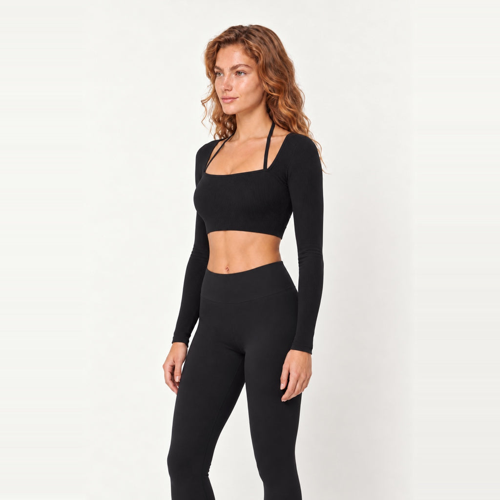 Long Sleeve Crop Top with Square Neckline - side view