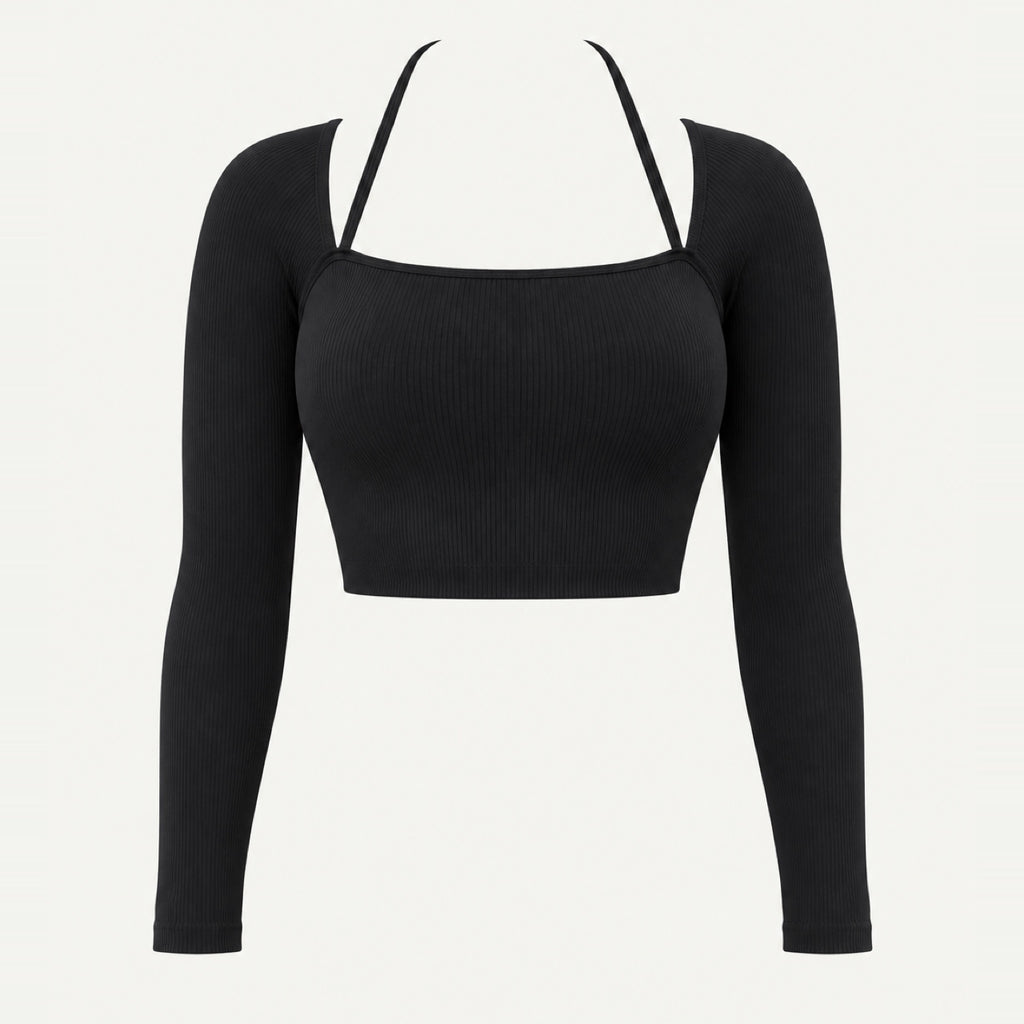 Long Sleeve Crop Top with Square Neckline - product only