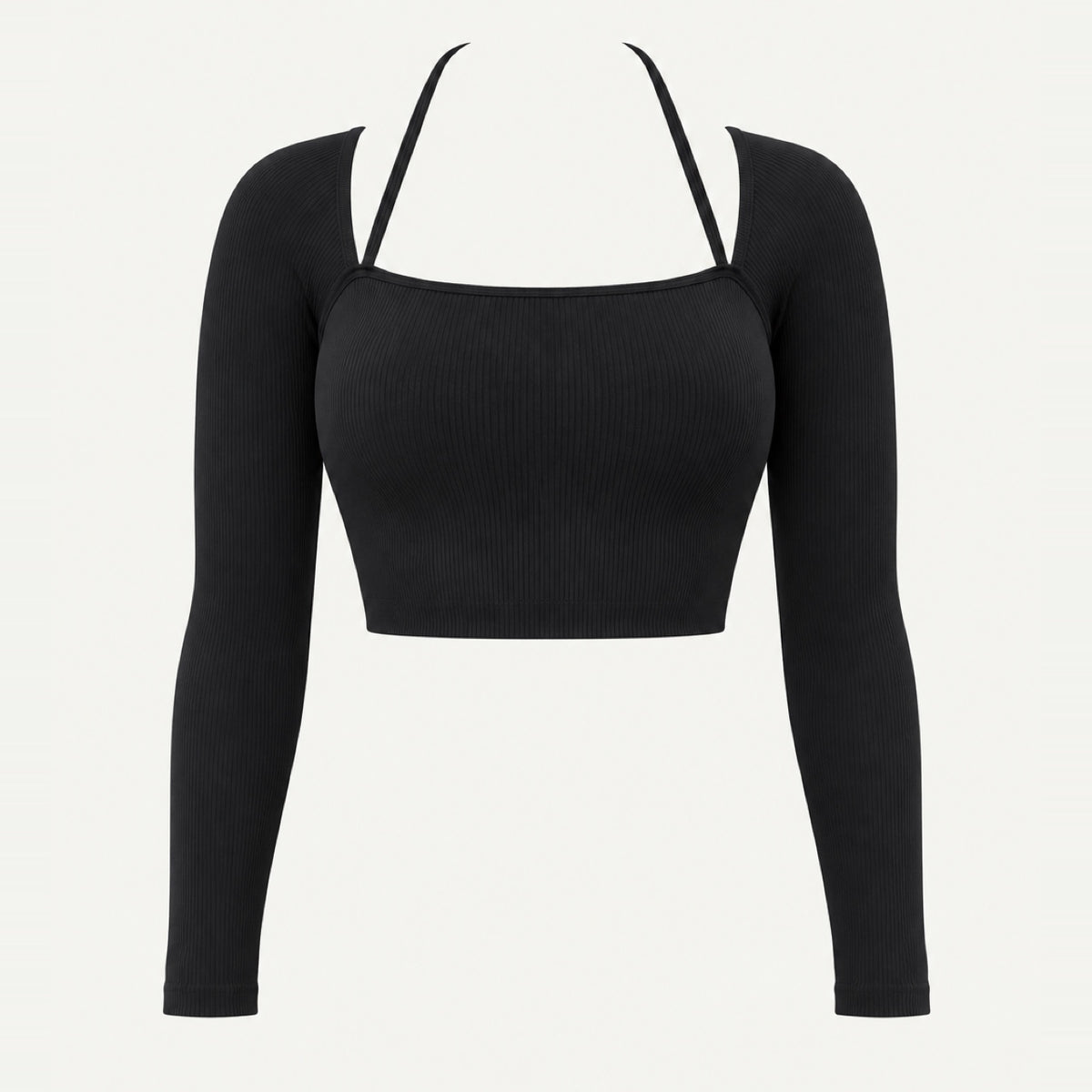 Long Sleeve Crop Top with Square Neckline - product only