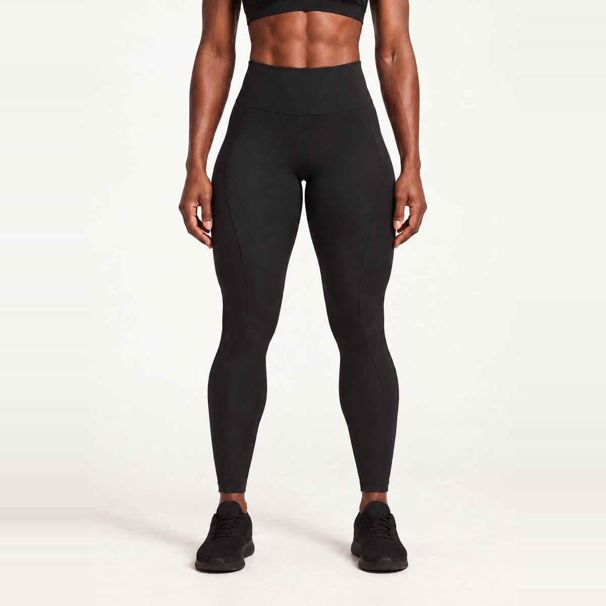 High-Waisted Leggings with Curved Side Seams - Black