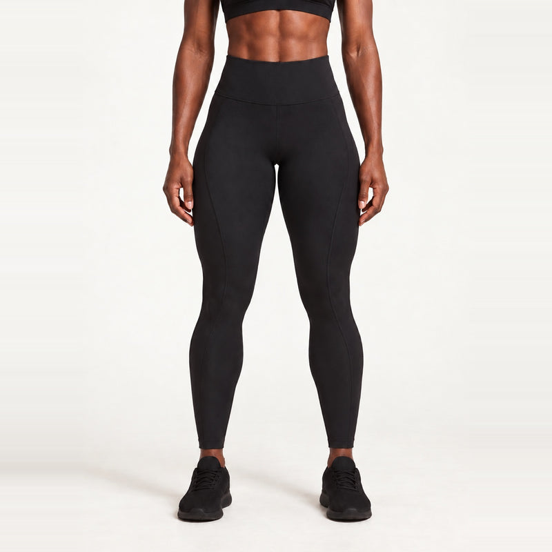 High-Waisted Leggings with Curved Side Seams - Black