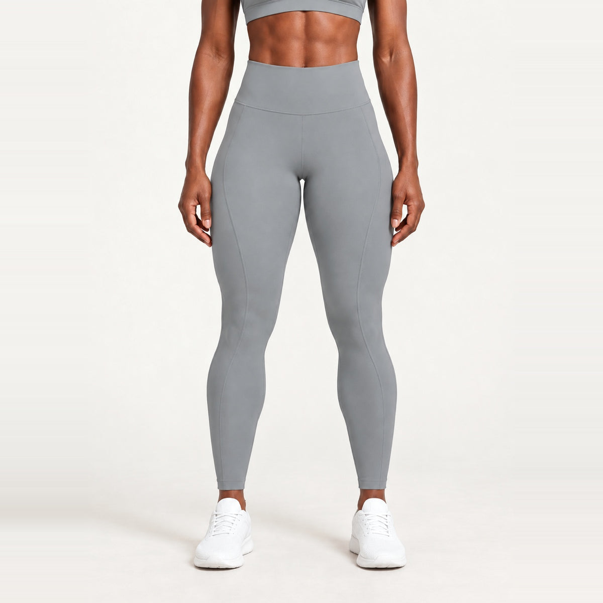 High-Waisted Leggings with Curved Side Seams - Gray