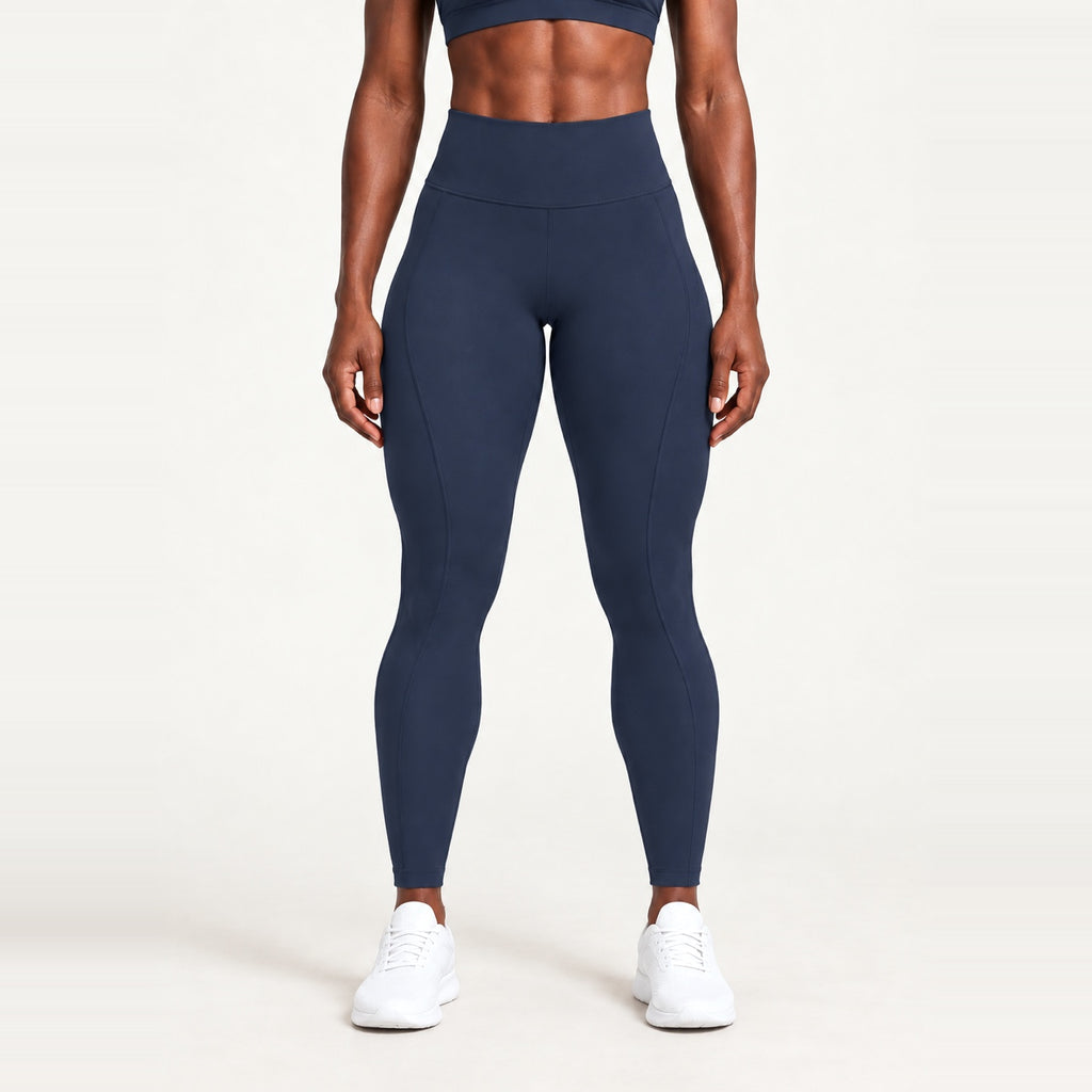 High-Waisted Leggings with Curved Side Seams - Navy