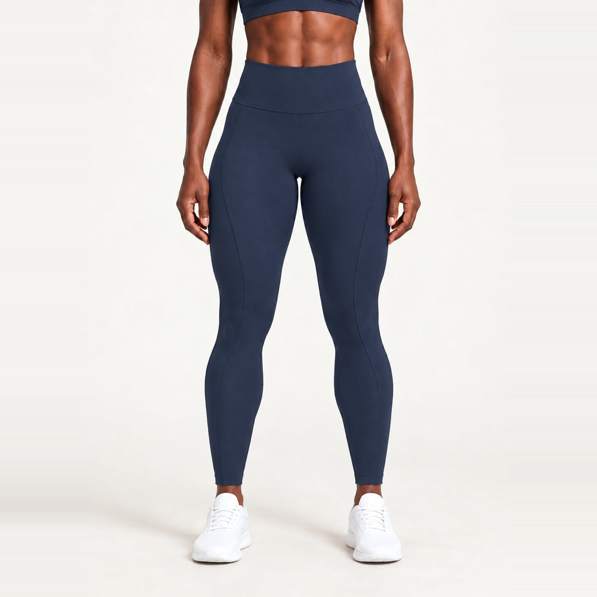 High-Waisted Leggings with Curved Side Seams - Navy