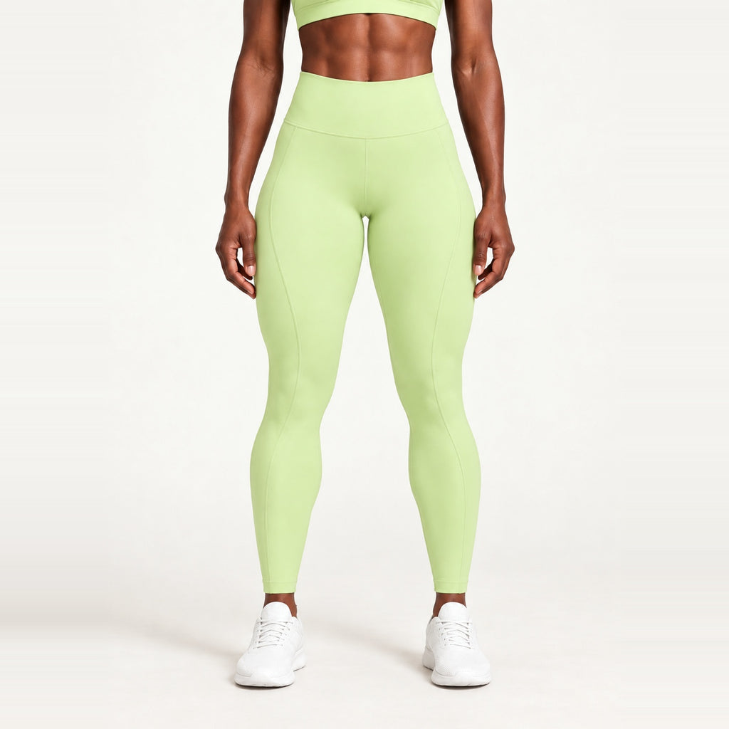 High-Waisted Leggings with Curved Side Seams - Lime