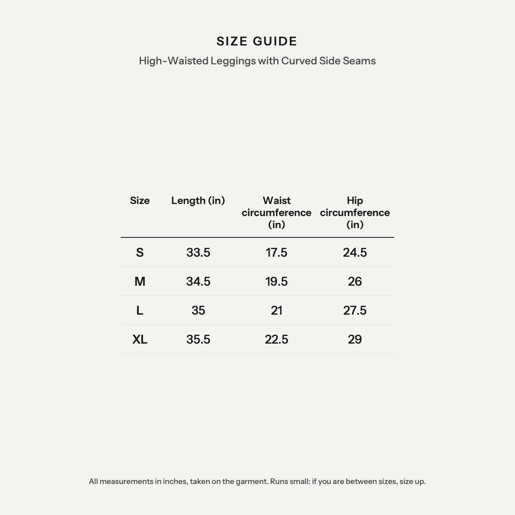 High-Waisted Leggings with Curved Side Seams - size guide
