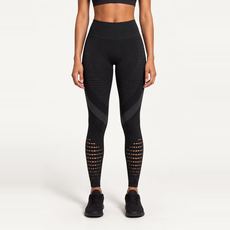 High-Waisted Leggings with Open-Knit Calf Panels - Black