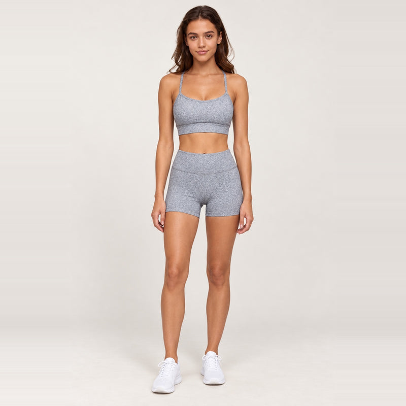 Scoop Neck Sports Bra and Fitted Shorts Set - Heather Gray