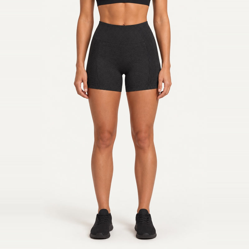 High-Waisted Shorts with Textured Side Panels - Black