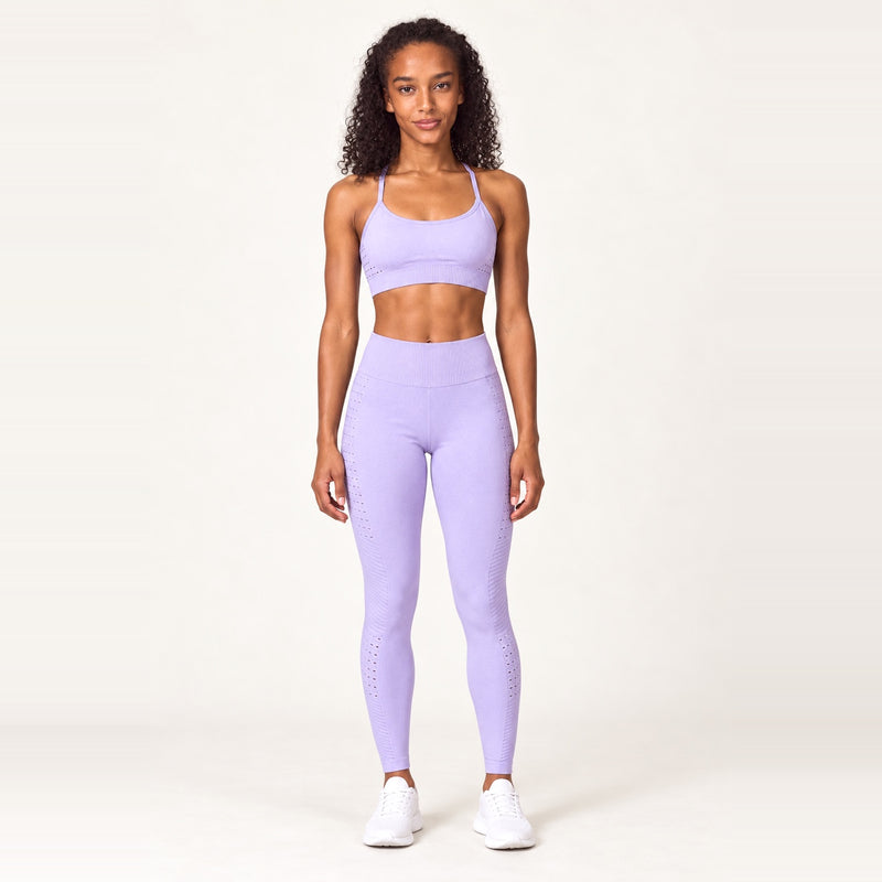 Strappy-Back Sports Bra and Pointelle Leggings Set - Lavender