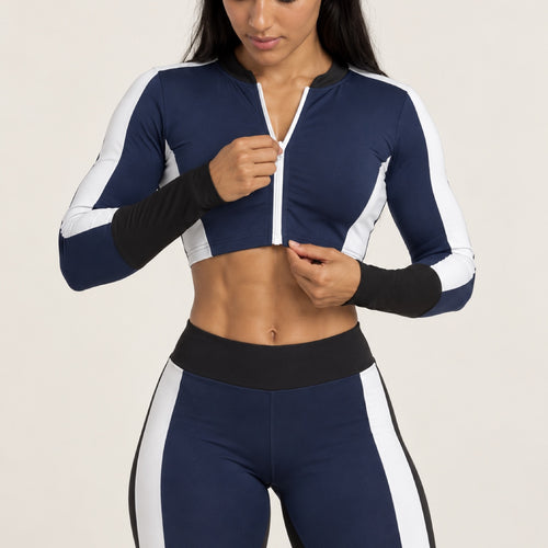 Contrast-Side Zip Crop Top and Leggings Set - detail