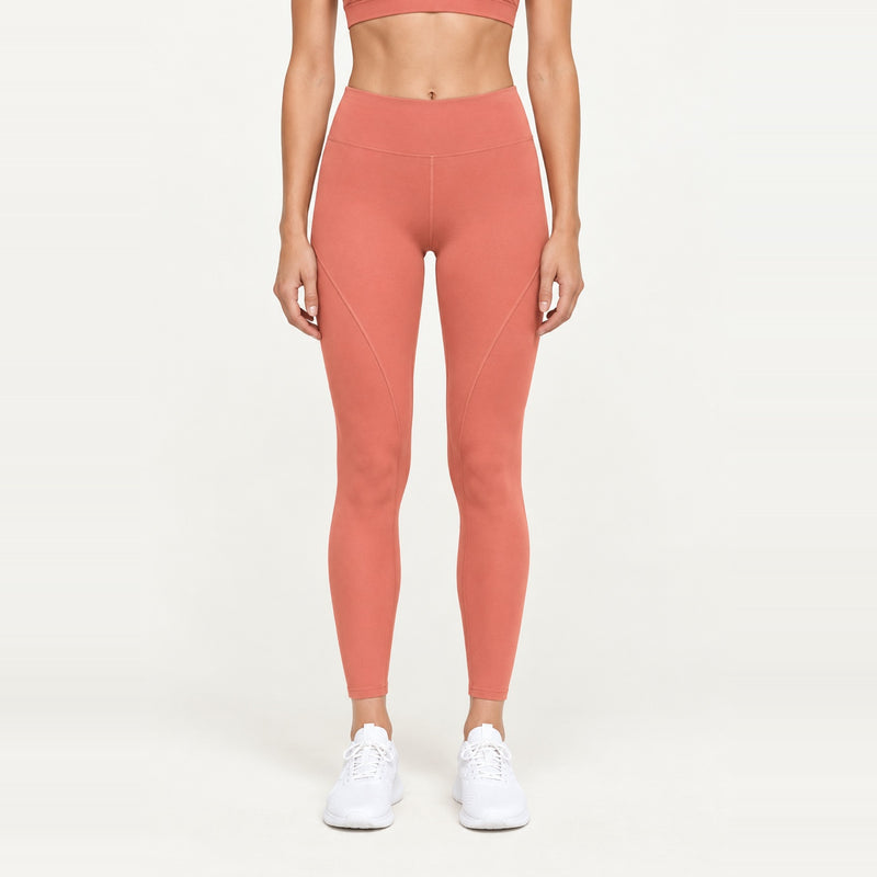 High-Waisted Leggings with Angled Thigh Seams - Coral