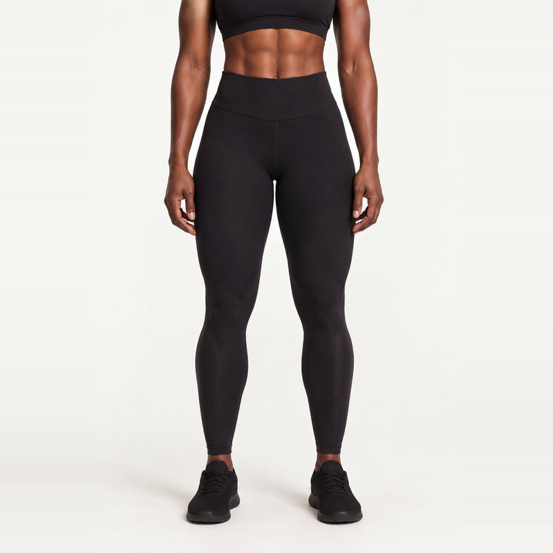 High-Waisted Ankle Leggings with Curved Front Seams - Black