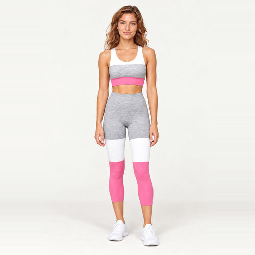 Colorblock Sports Bra and Leggings Set - Pink