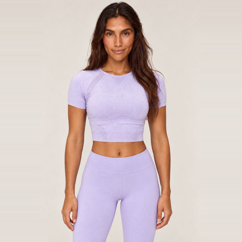 Raglan Short Sleeve Workout Crop Top - Lavender