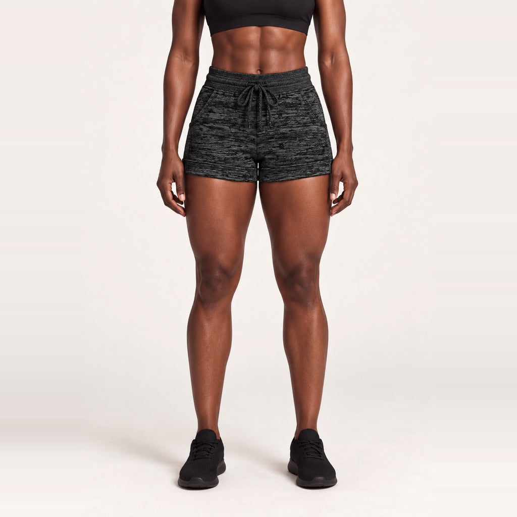 Heathered Drawstring Shorts with Side Pockets - Black