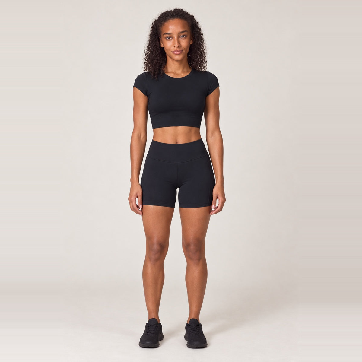Short Sleeve Crop Top and Biker Shorts Set - Black