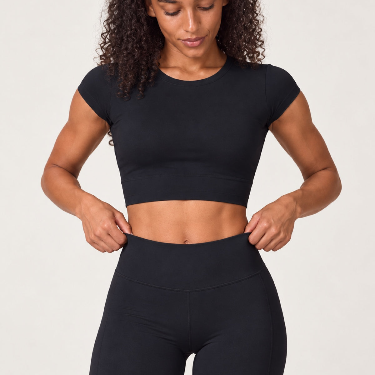 Short Sleeve Crop Top and Biker Shorts Set - detail