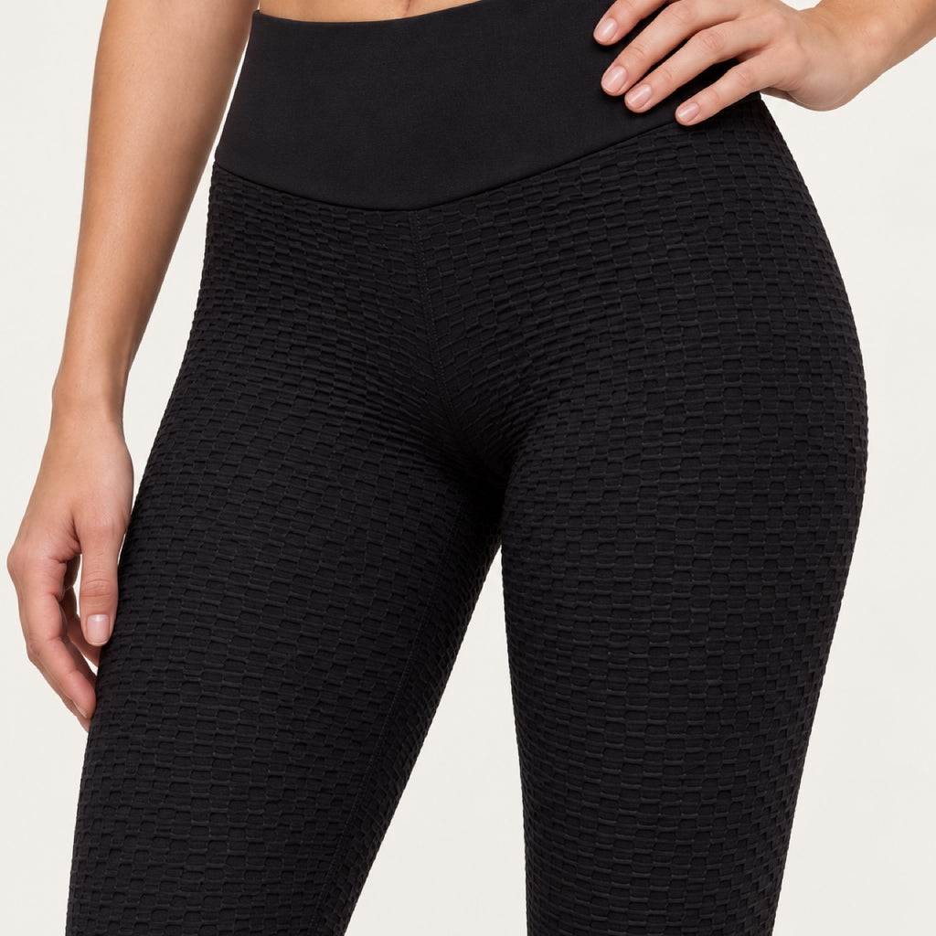High-Waisted Honeycomb-Texture Leggings - detail