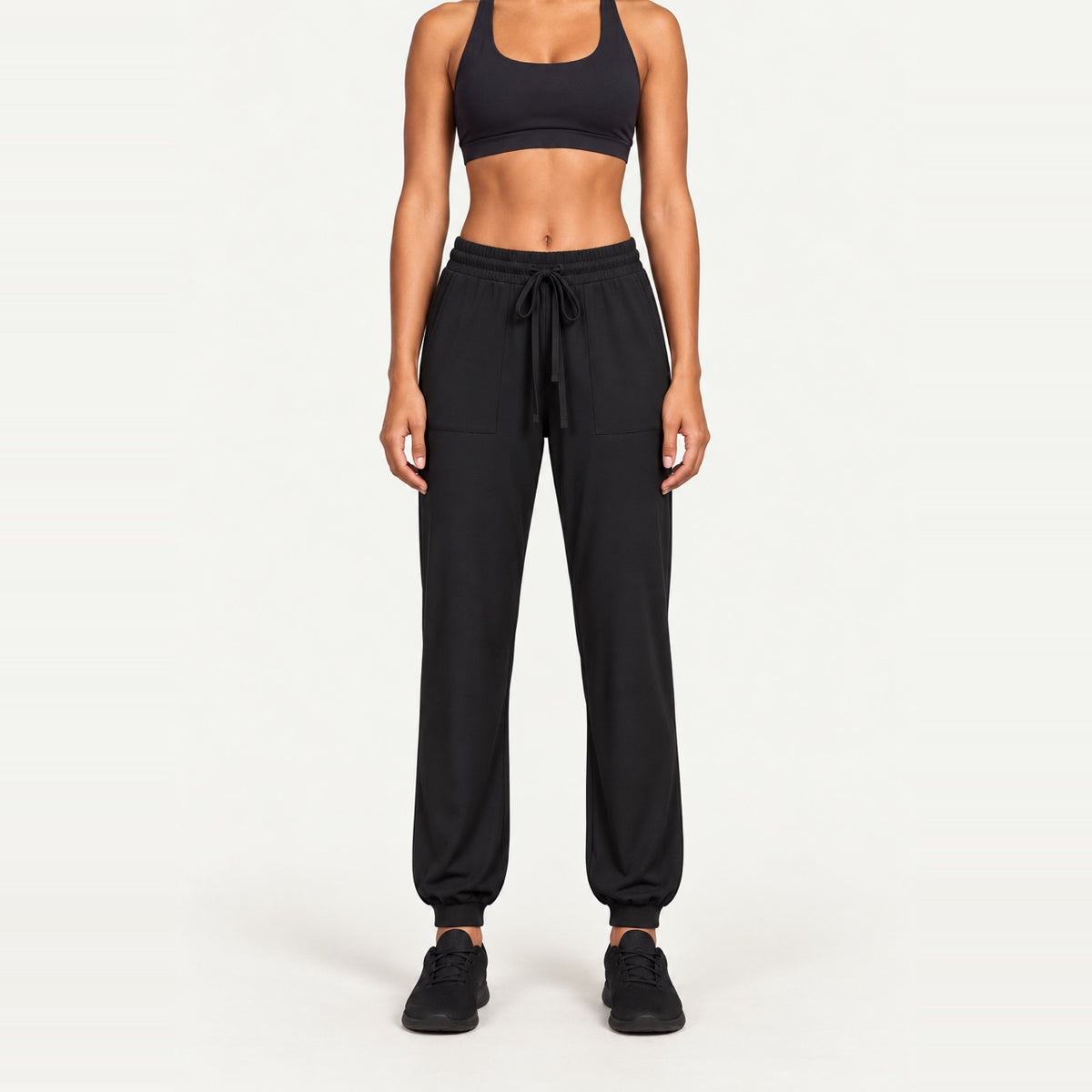 Drawstring Joggers with Side Pockets - Black