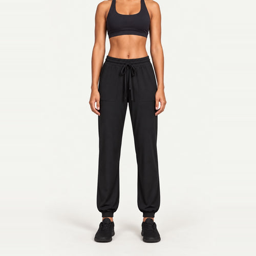 Drawstring Joggers with Side Pockets - Black