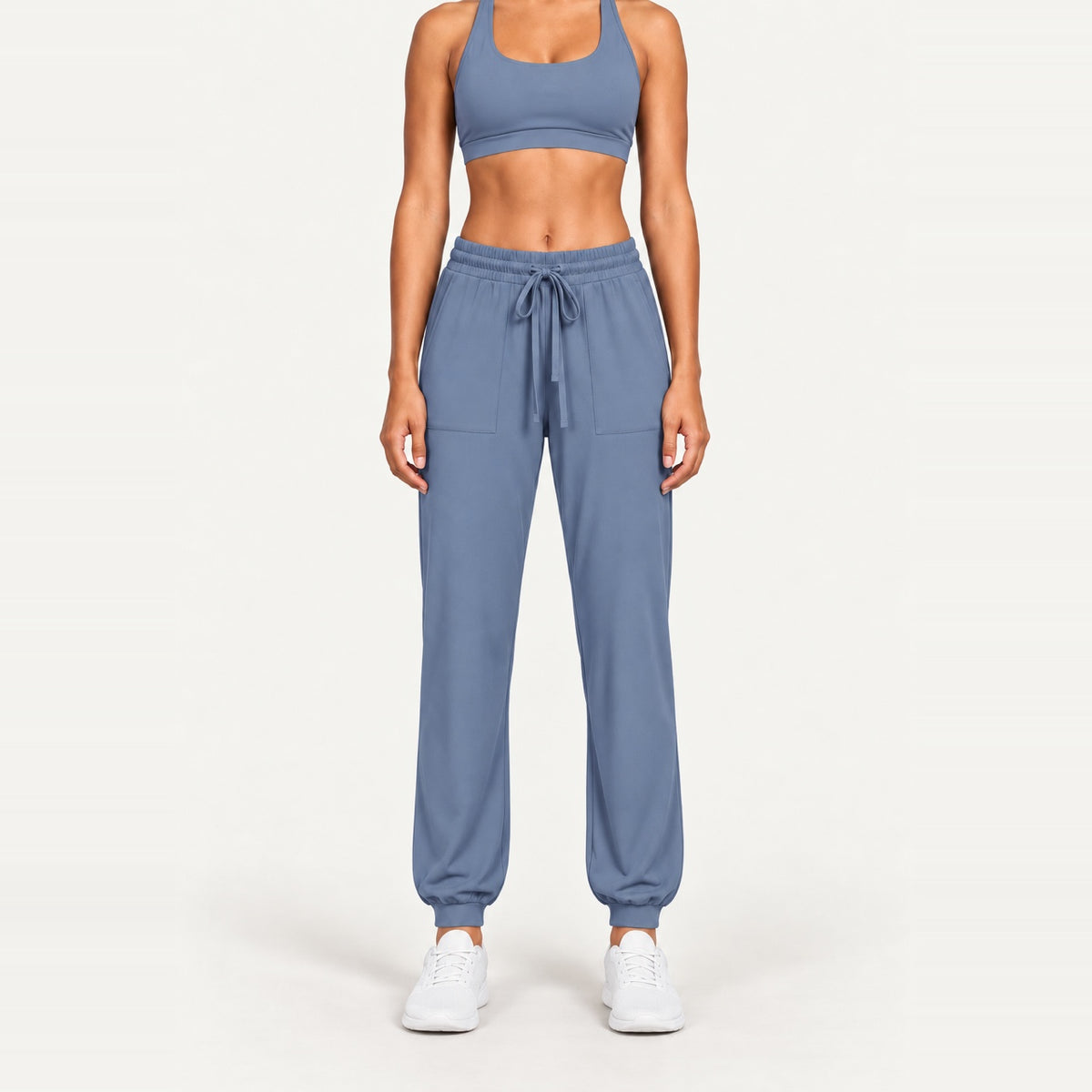 Drawstring Joggers with Side Pockets - Slate Blue
