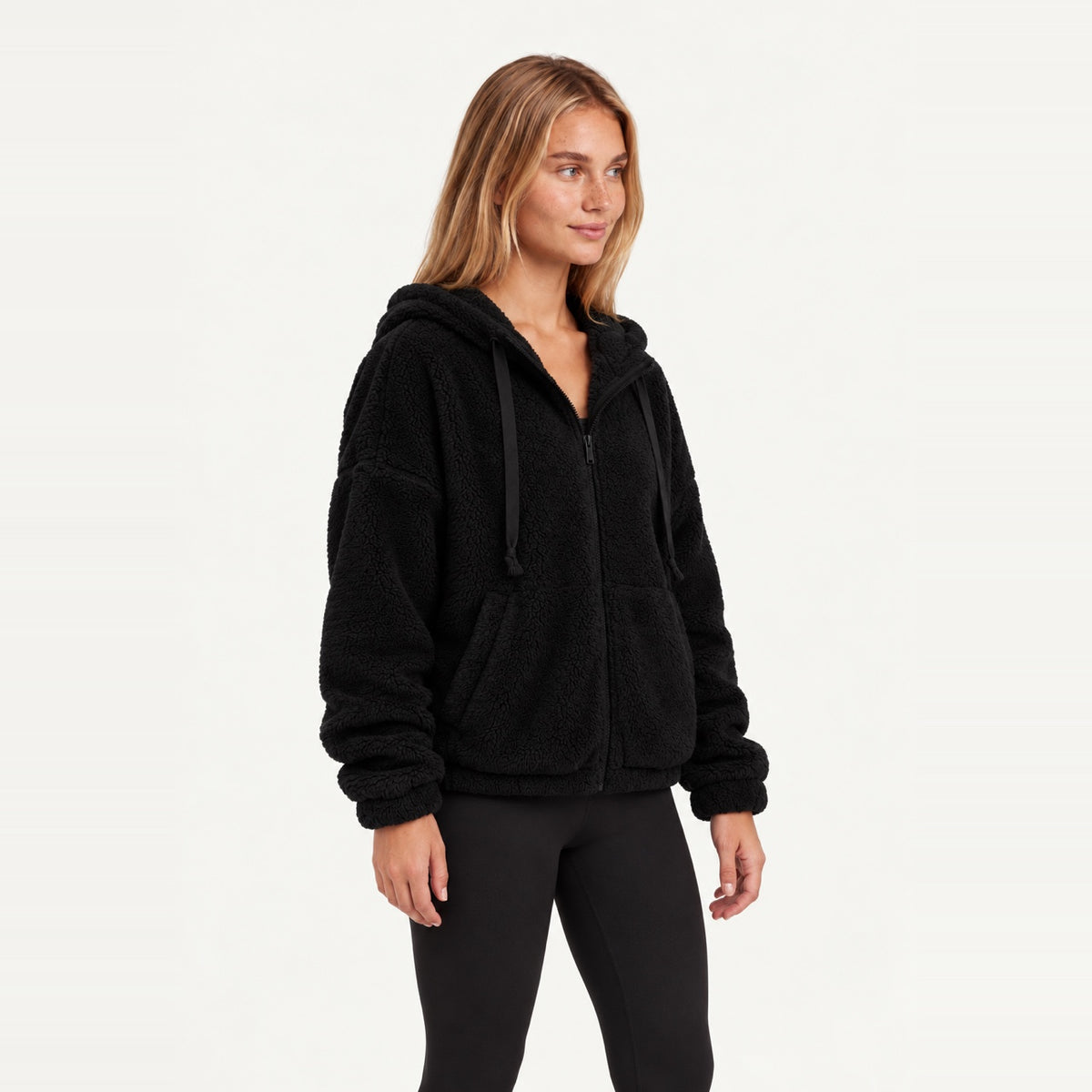 Plush Zip-Up Hoodie with Side Pockets - side view