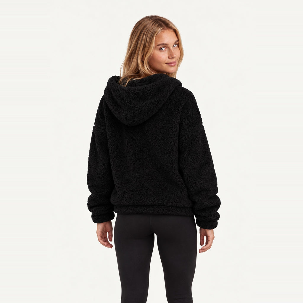 Plush Zip-Up Hoodie with Side Pockets - back view