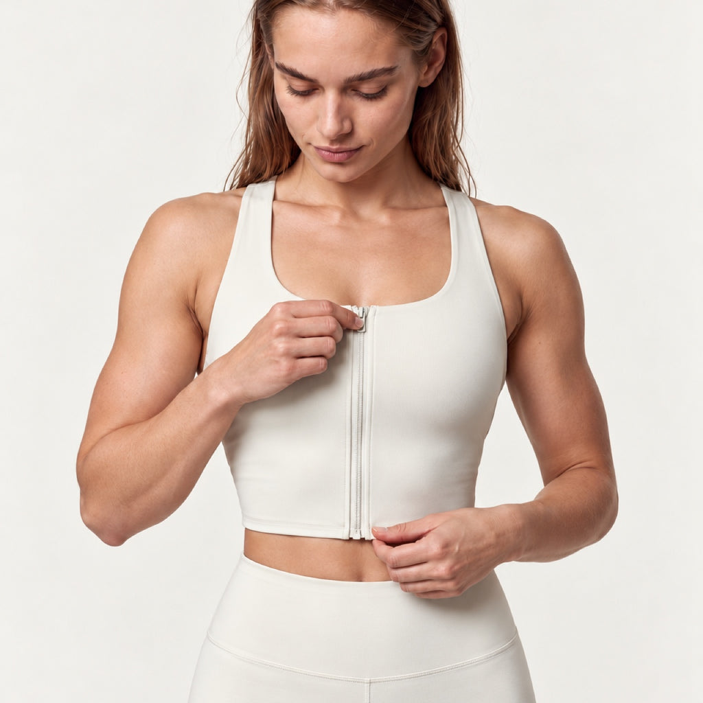 Front-Zip Sports Bra with Crossed Back Straps - detail