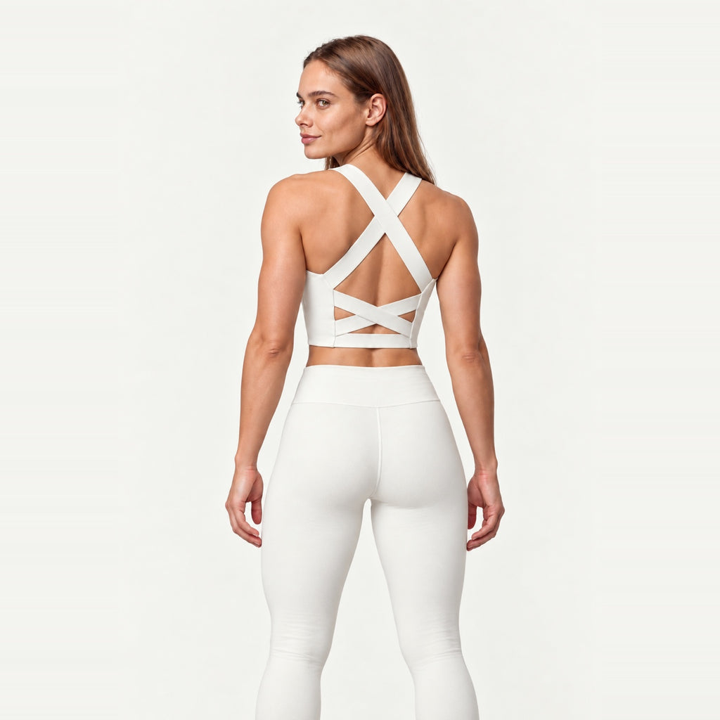 Front-Zip Sports Bra with Crossed Back Straps - back view