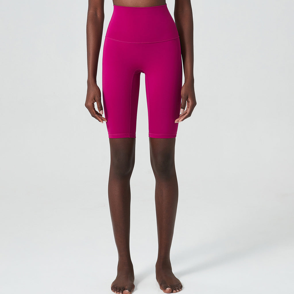 High-Waisted Biker Shorts with Wide Waistband - Fuchsia