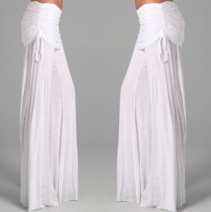 Wide-Leg Dance Pants with Gathered Waist Overlay - White