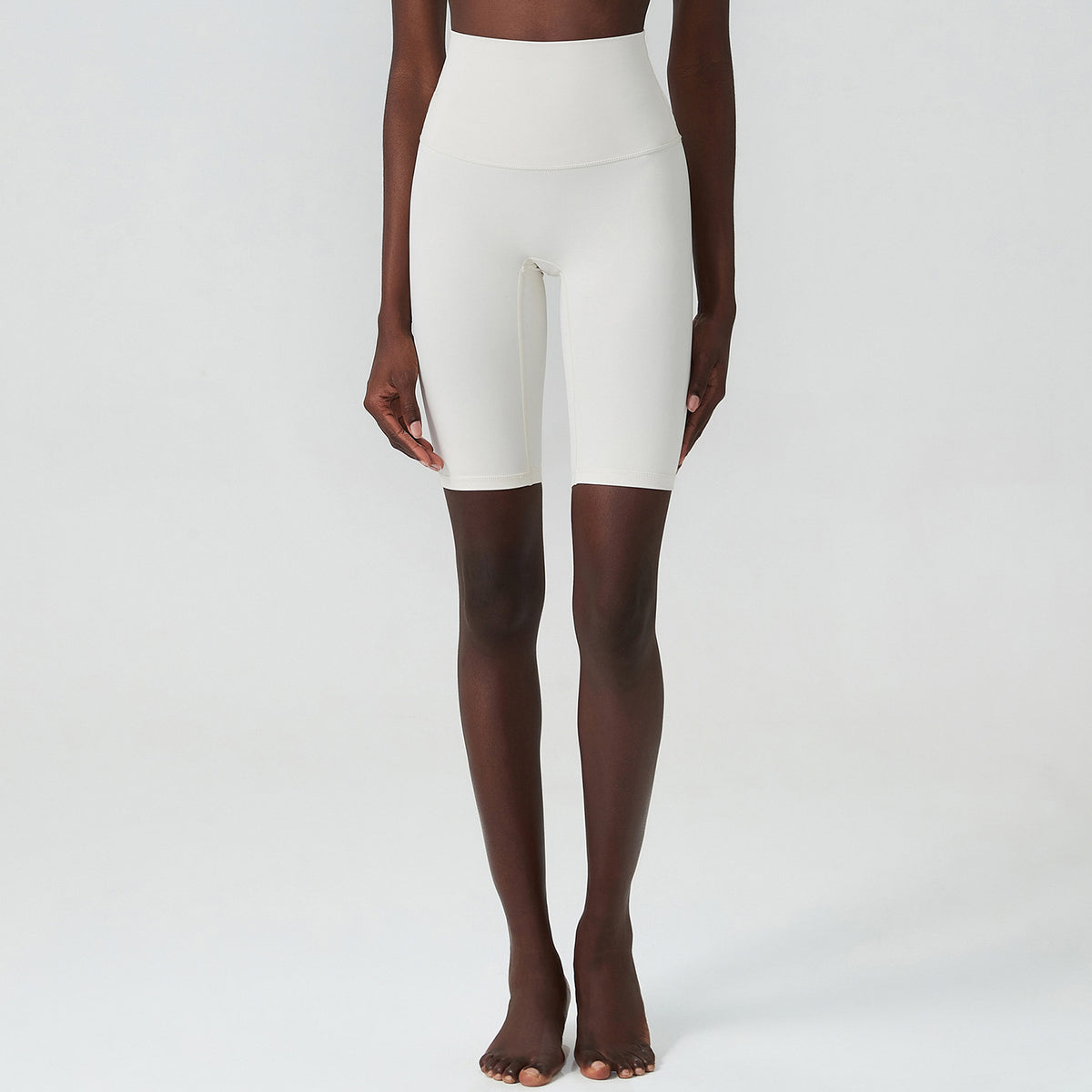 High-Waisted Biker Shorts with Wide Waistband - White