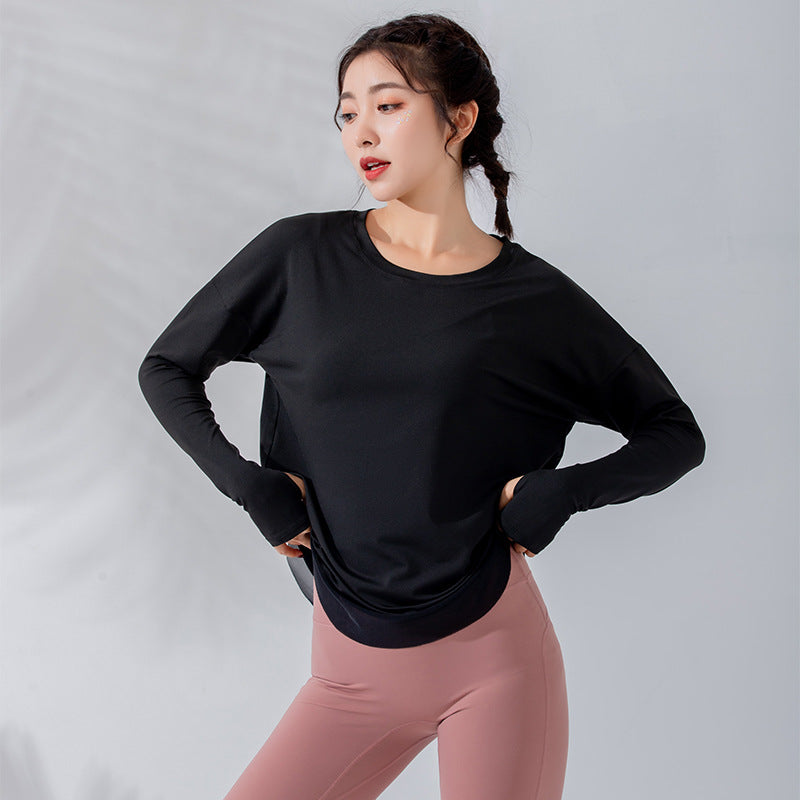 Loose Long Sleeve Top with Wide Hem - Black