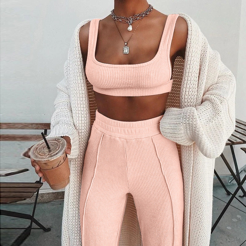 Ribbed Scoop-Neck Top and Joggers Set