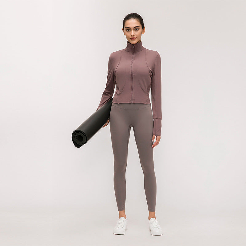 Fitted Full-Zip Stand-Collar Workout Jacket