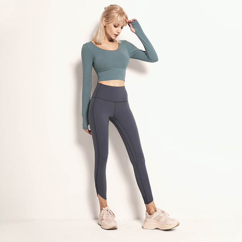 Long Sleeve Crop Top with Curved Hem - Sage