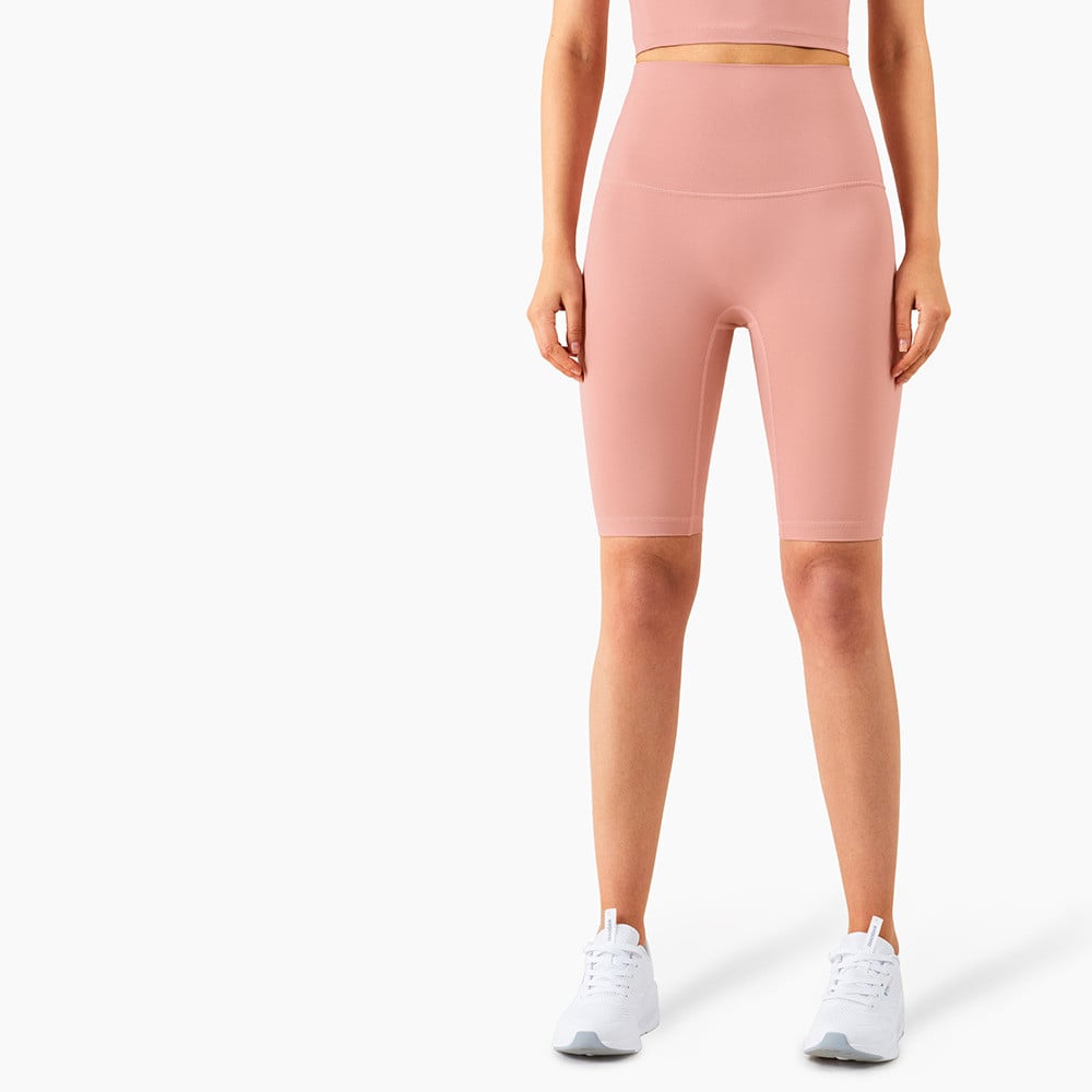 High-Waisted Knee-Length Biker Shorts - Peach