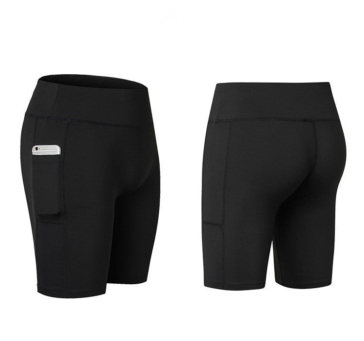 High-Waisted Bike Shorts with Side Pockets - Black