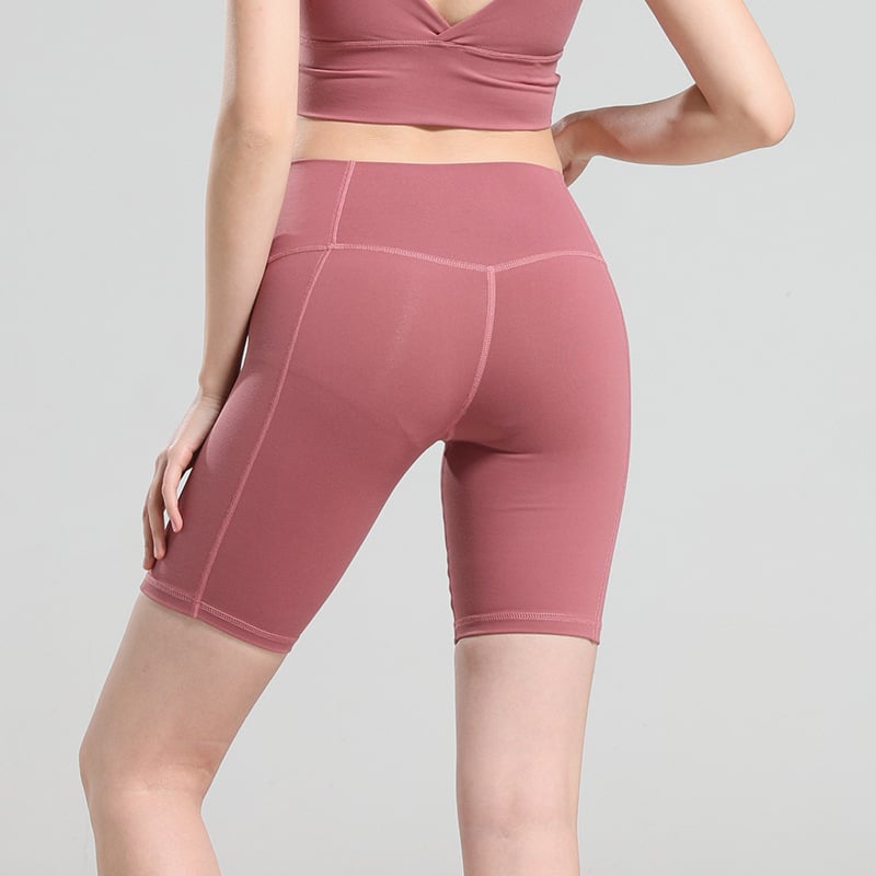 High-Waisted Biker Shorts with Panel Seams - Dusty Rose