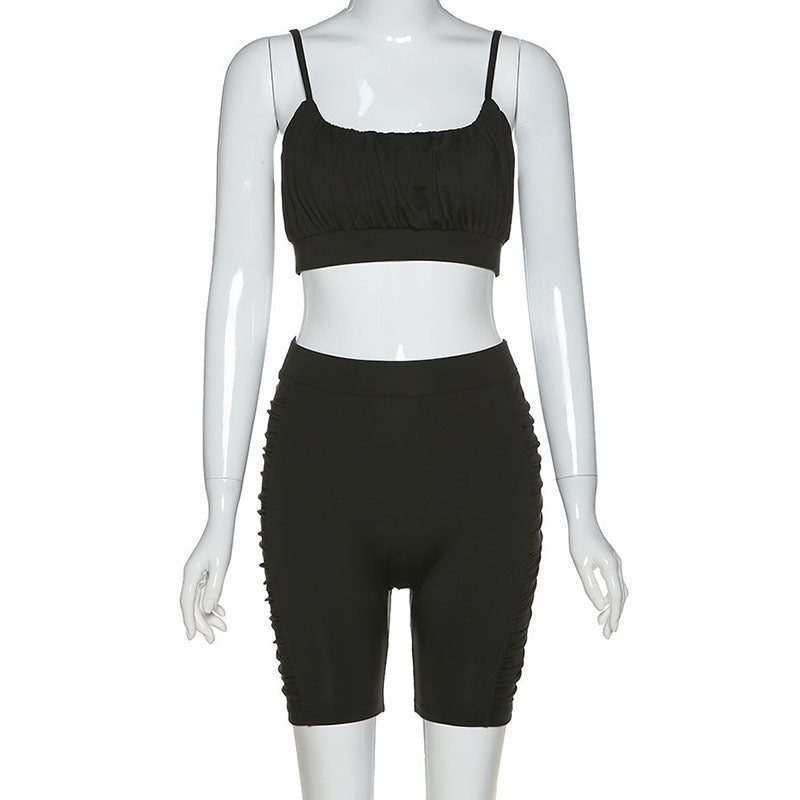 Gathered Strap Top and Biker Shorts Set