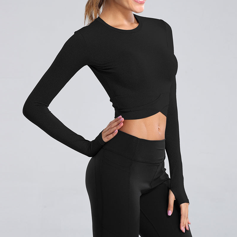 Long Sleeve Crop Top with Wraparound Hem