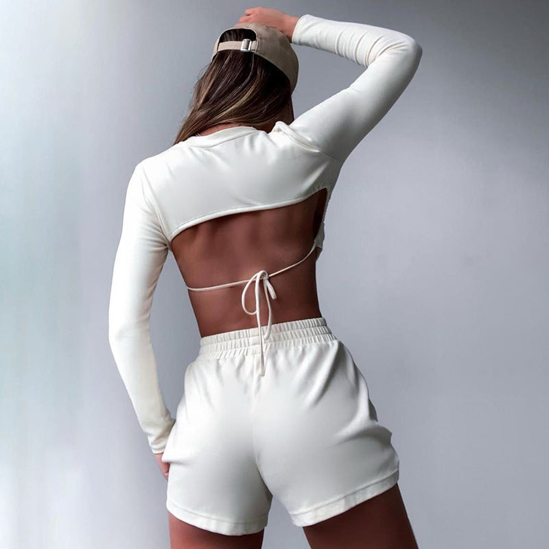 Open-Back Long Sleeve Top and Shorts Set