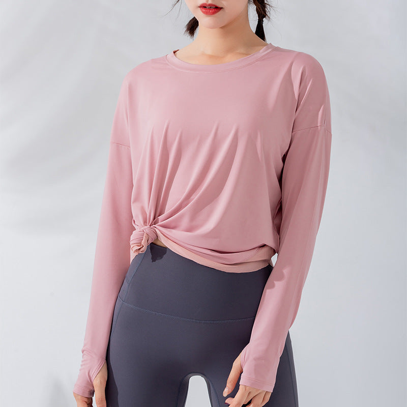 Loose Long Sleeve Top with Wide Hem - Dusty Rose