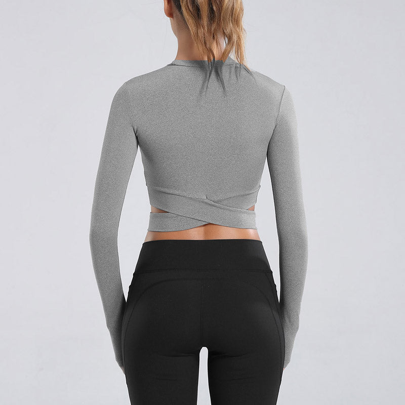 Long Sleeve Crop Top with Wraparound Hem