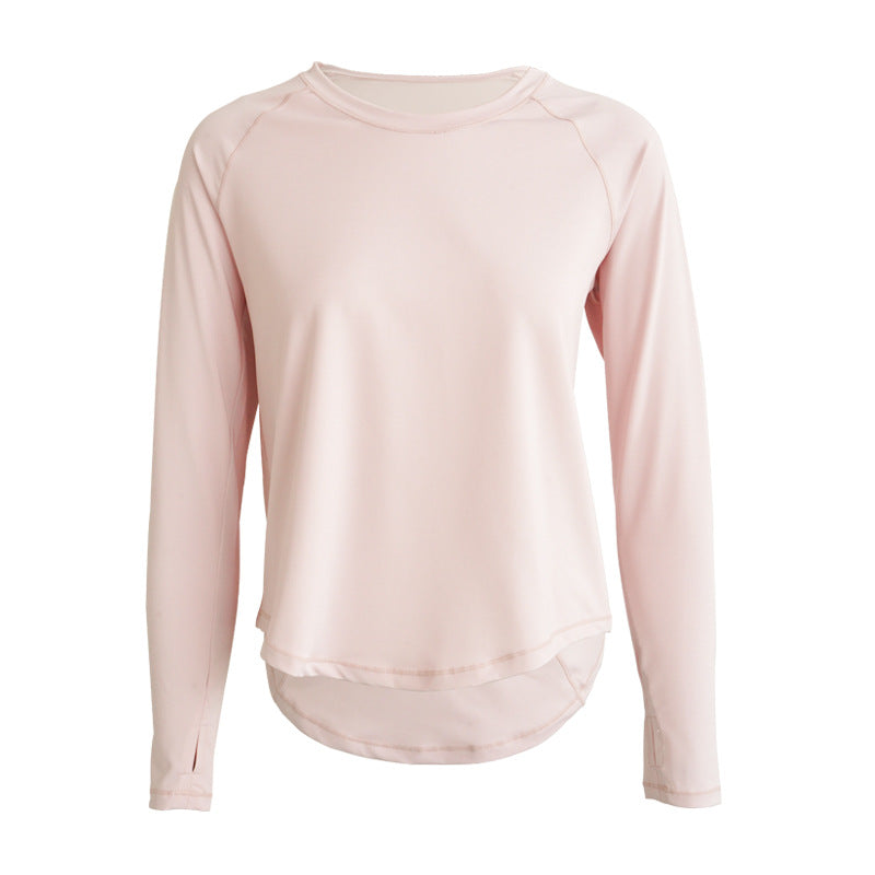 Long Sleeve Top with Curved Hem - Blush