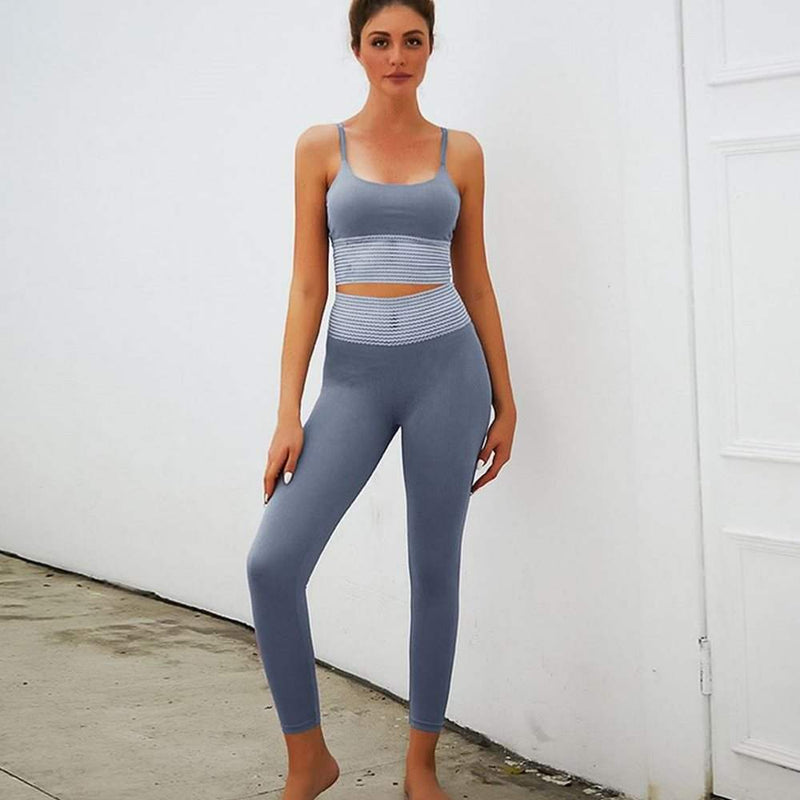 Strappy Crop Top and Textured-Back Leggings Set - Slate Blue