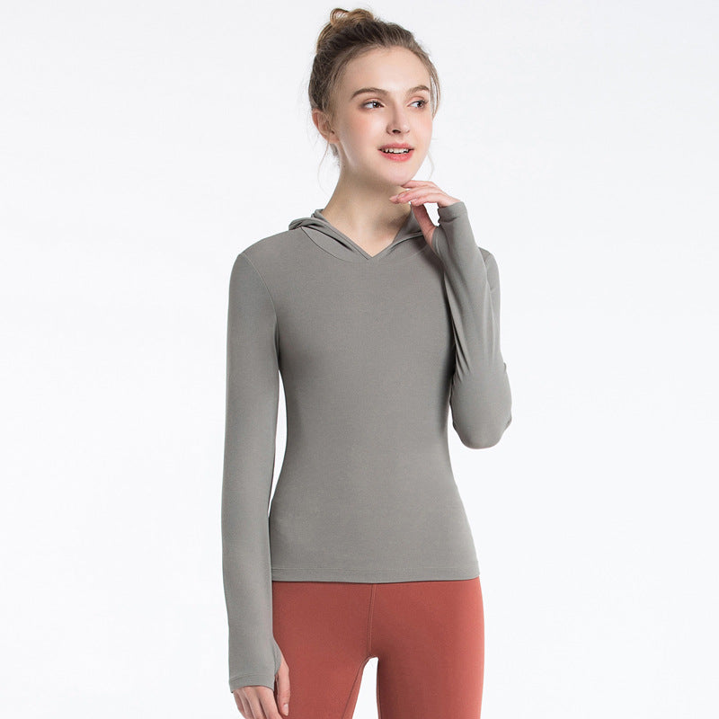 Fitted Long Sleeve Hoodie with Thumbholes - Gray