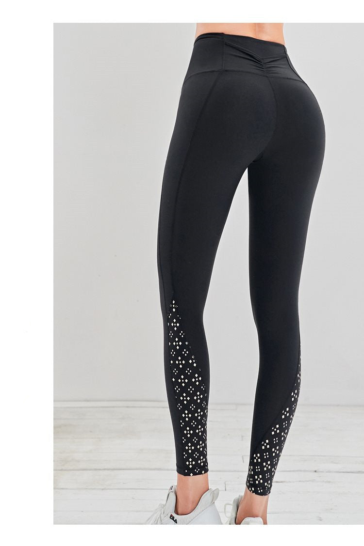 High-Waisted Leggings with Calf Cutouts - Black