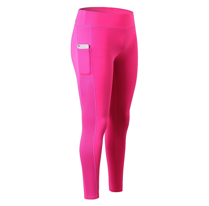 High-Waisted Pocket Leggings with Side Panels - Hot Pink